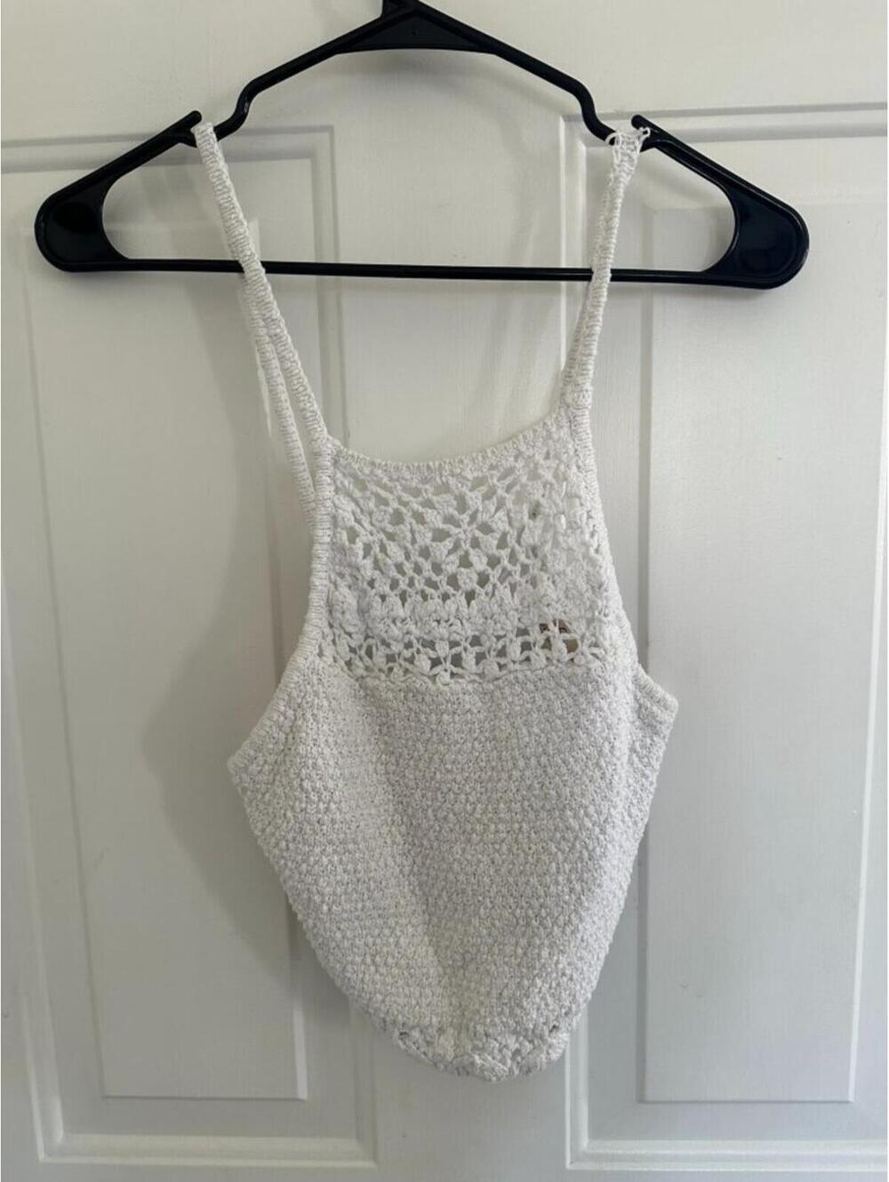 Hollister White Crochet Tank Top Lace Up Back Boho Festival